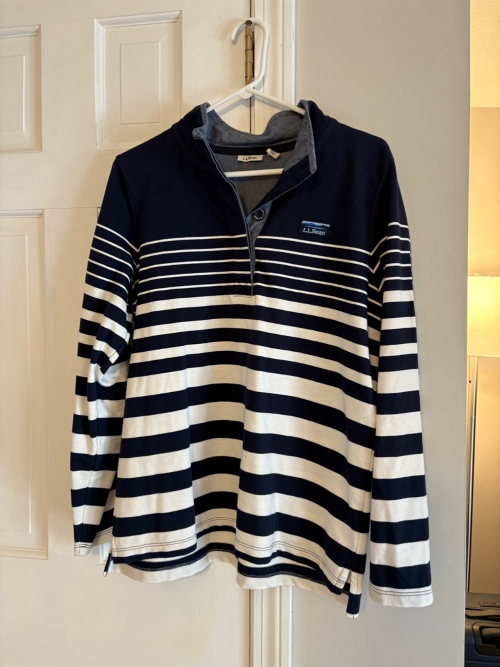 L.L. Bean Navy and White Striped Rugby Shirt